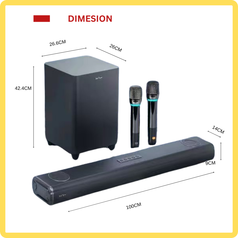 Jazpiper Pro X 2.1.2 Channel Karaoke Soundbar System | 240W All-in-One Home KTV with Wireless Subwoofer & UHF Mics
