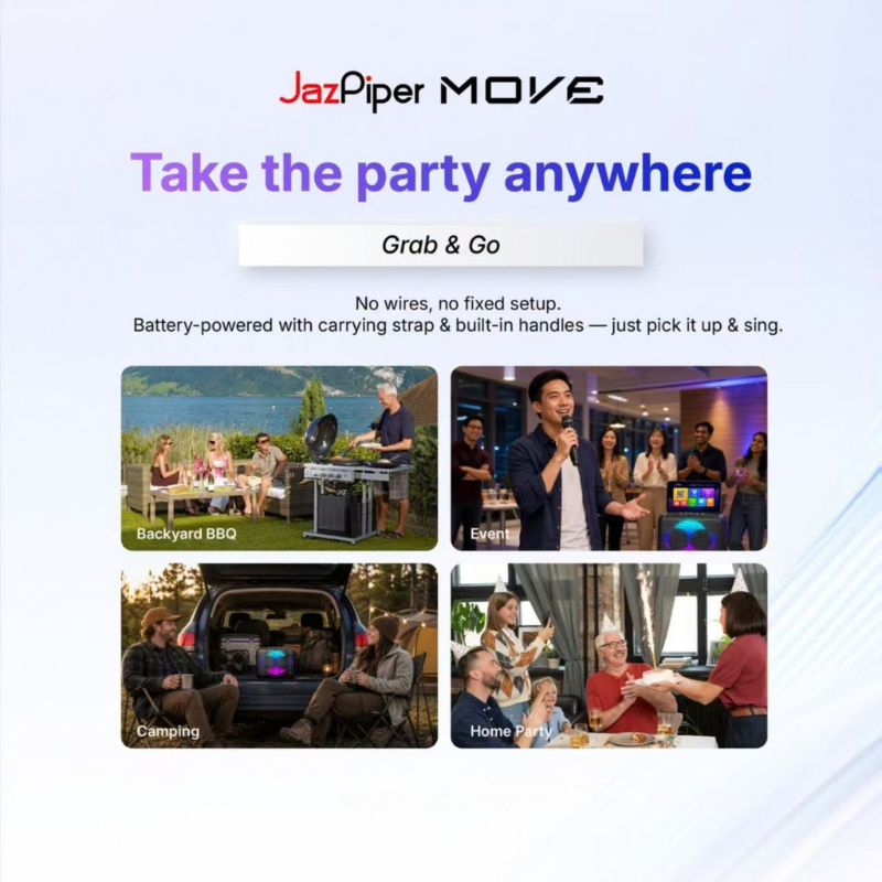 Jazpiper Move Protable Karaoke Speaker with 14.1 inch Touchscreen Display 80 watts 4 speaker build in 8800mAh Battery