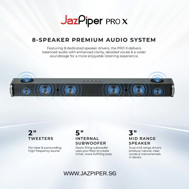 Jazpiper Pro X 2.1.2 Channel Karaoke Soundbar System | 240W All-in-One Home KTV with Wireless Subwoofer & UHF Mics
