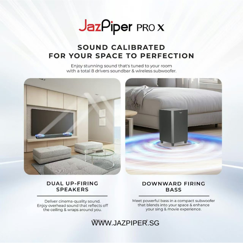 Jazpiper Pro X 2.1.2 Channel Karaoke Soundbar System | 240W All-in-One Home KTV with Wireless Subwoofer & UHF Mics