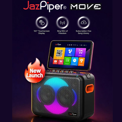 Jazpiper Move Protable Karaoke Speaker with 14.1 inch Touchscreen Display 80 watts 4 speaker build in 8800mAh Battery